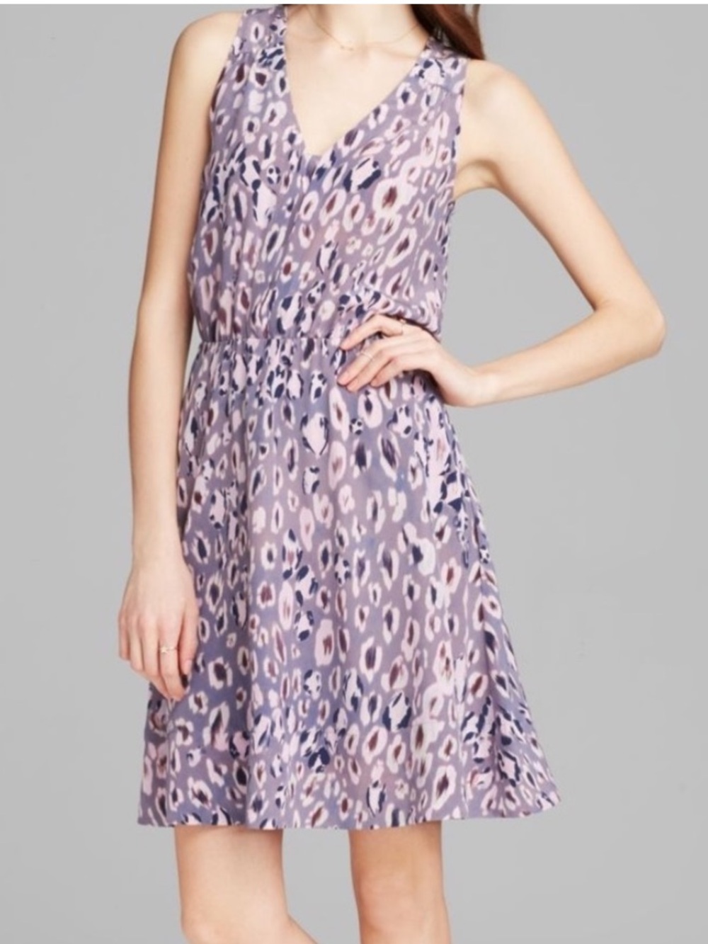 Rebecca Taylor Lavender and Navy Leopard Print Sleeveless Dress
